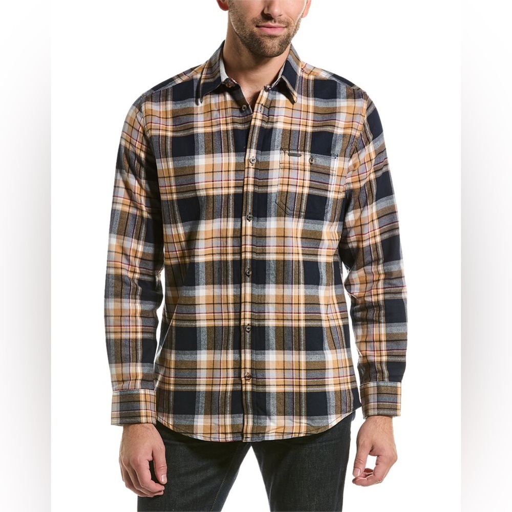 Point Zero Gold 100% Cotton Plaid Brush Flannel Size Small